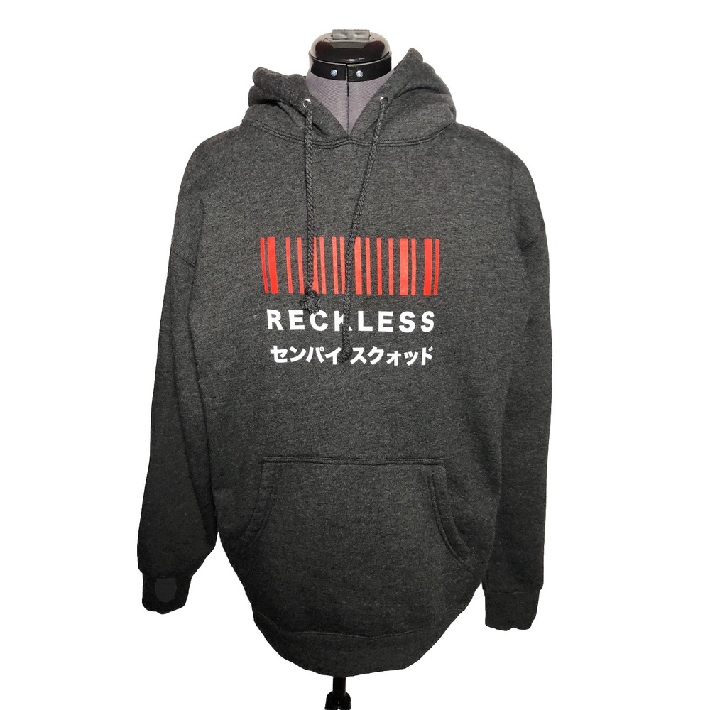 Reckless Senpai Squad Anime Hoodie Gray Manga Skull Car Graphic Unisex M/L C-44"